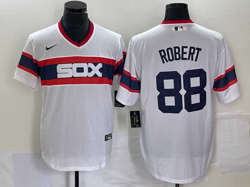 Mens Chicago White Sox #88 Luis Robert White Cool Base Throwback Stitched Jersey